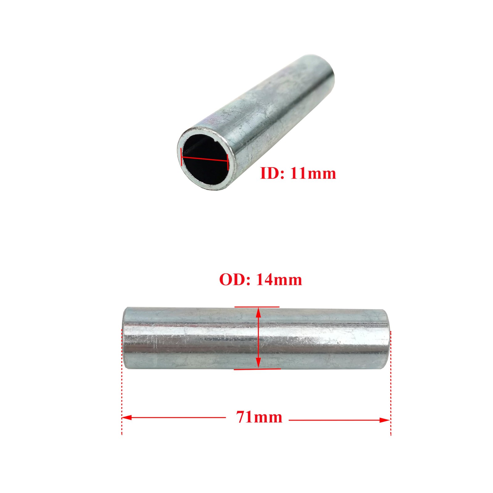 4pcs ID 11mm OD 14mm Front & Rear Wheel Axle Spacer Bushing Silver 71MM