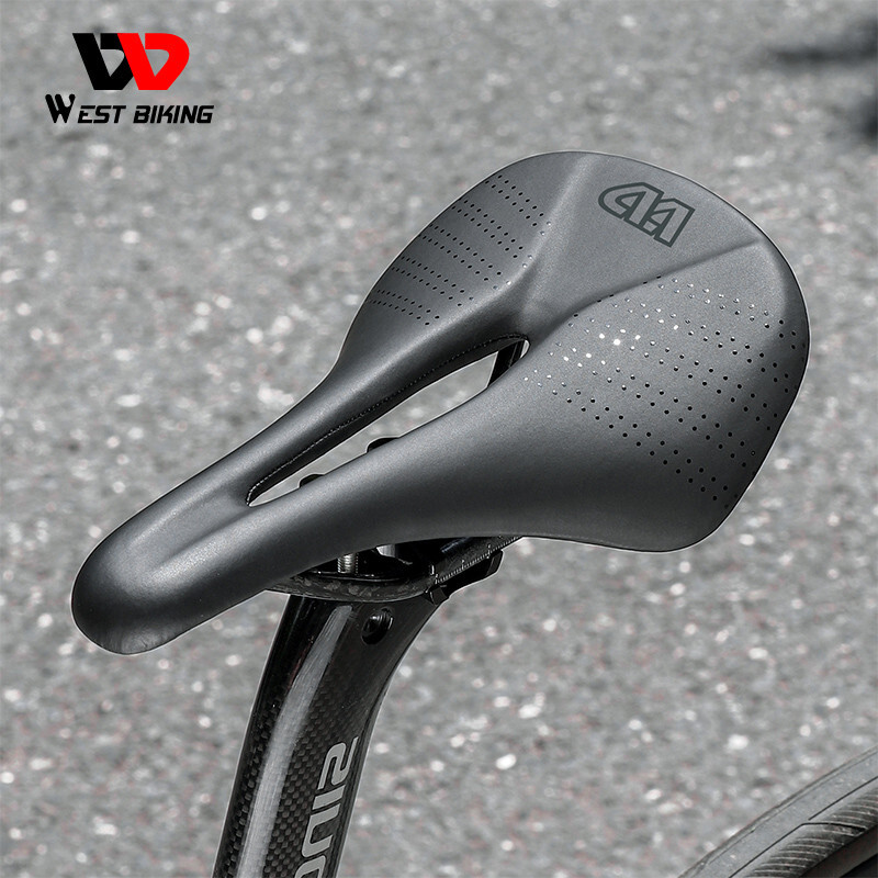 WEST BIKING PVC Leather Carbon Fiber Bike Saddle Bicycle Saddle Cushion White