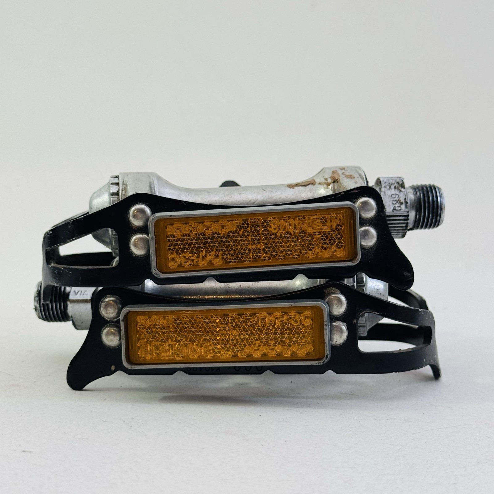 Vintage SR SP-100 Platform Bike Pedals Pair 9/16 In Silver Reflectors Road A05