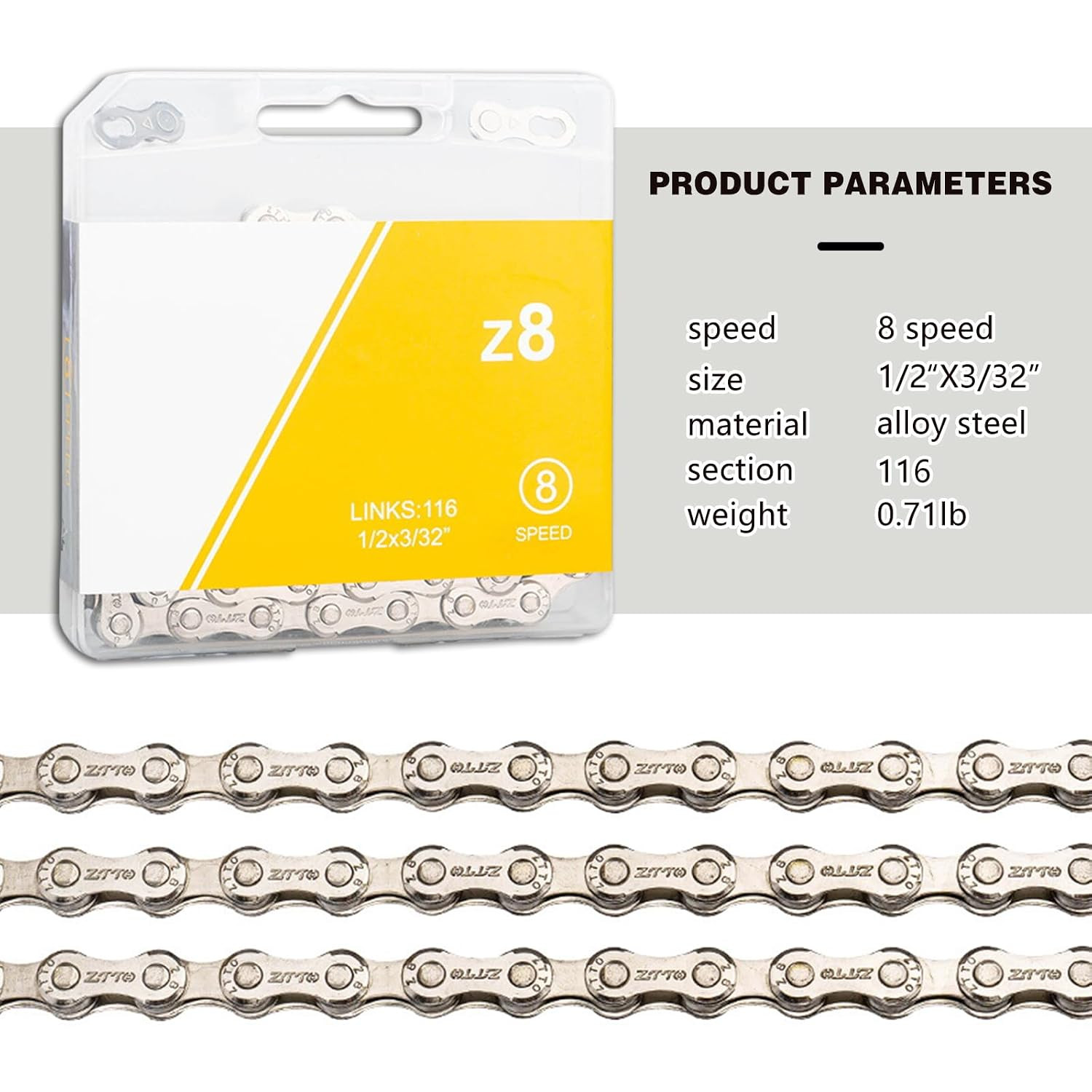 6/7/8 Speed Bike Chain, Bicycle Chain 1/2 X 3/32 Inch, 8-Speed Alloy Steel
