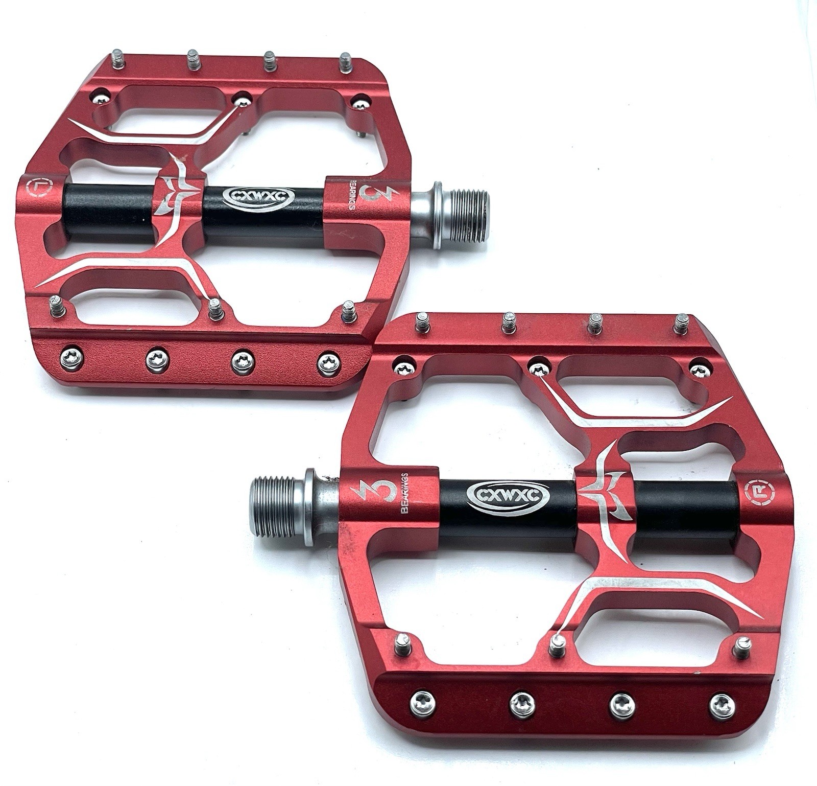 CXWXC CX-V15 Flat Platform Pedals Red / Black Aluminum Sealed Bearings