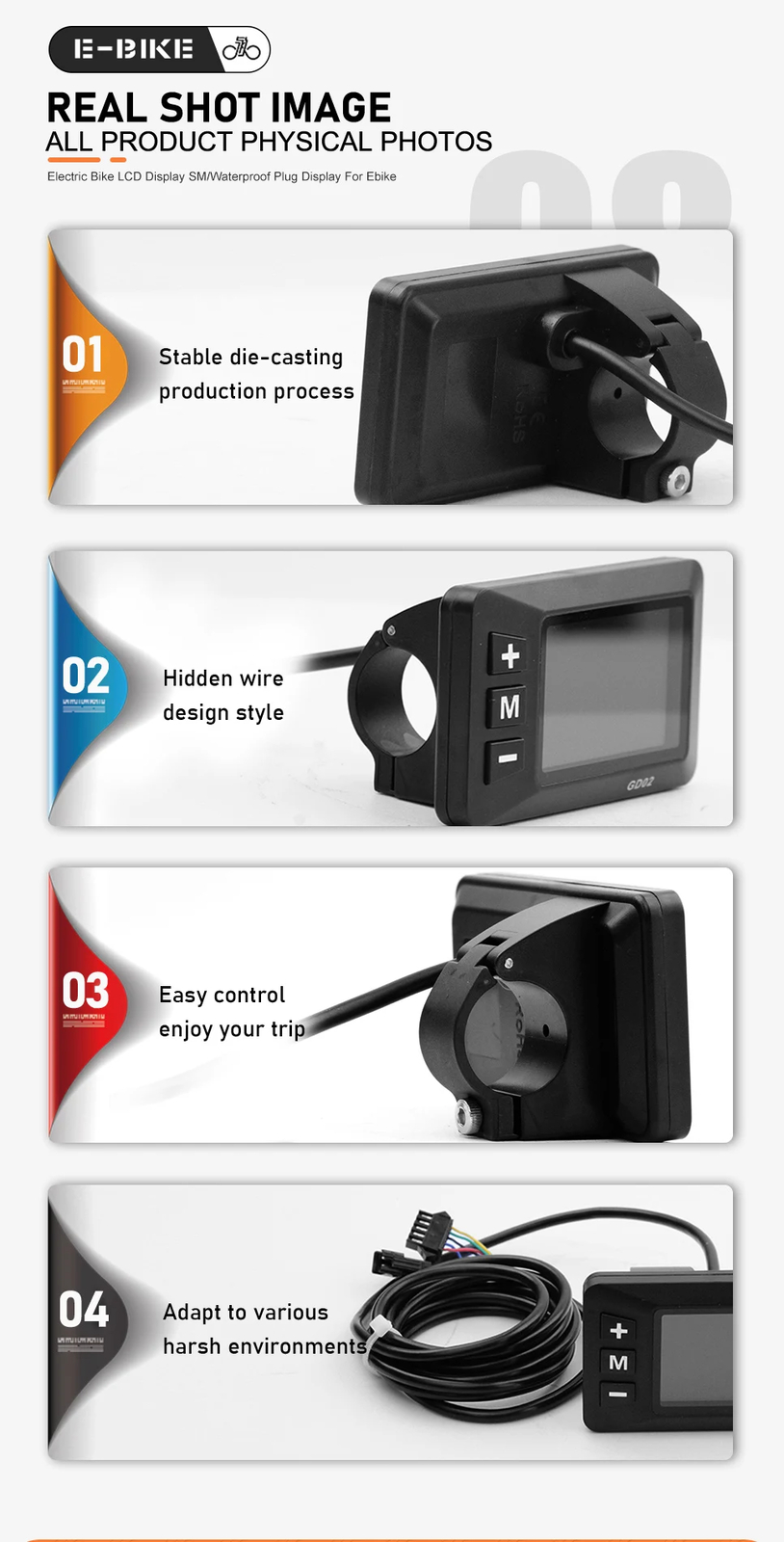 E-bike LCD Display 24V 36V 48V 52V 60V SM/WP Plug Compatible with Controllers