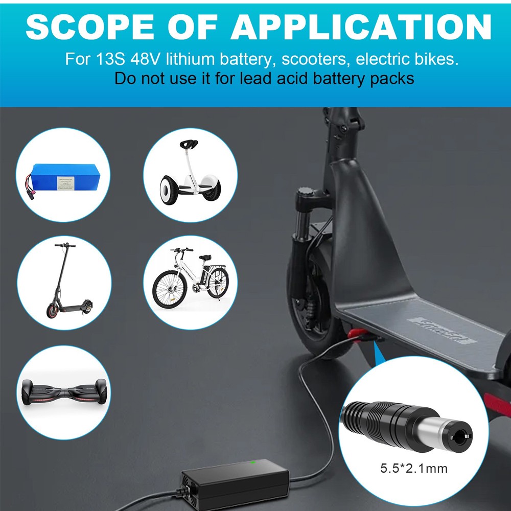 54.6V 2A Adapter Charger 48V Lithium Battery with 5.5mm*2.1mm DC Plug Port 108W.