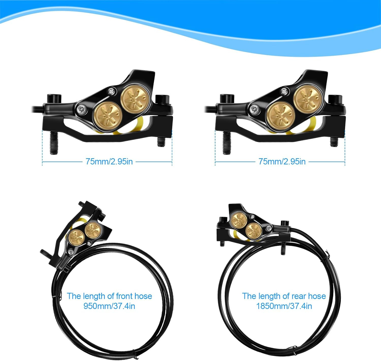 4-Piston E-Bike Hydraulic Disc Brake Set, 610NM, 180mm Rotors, Aluminum Lever