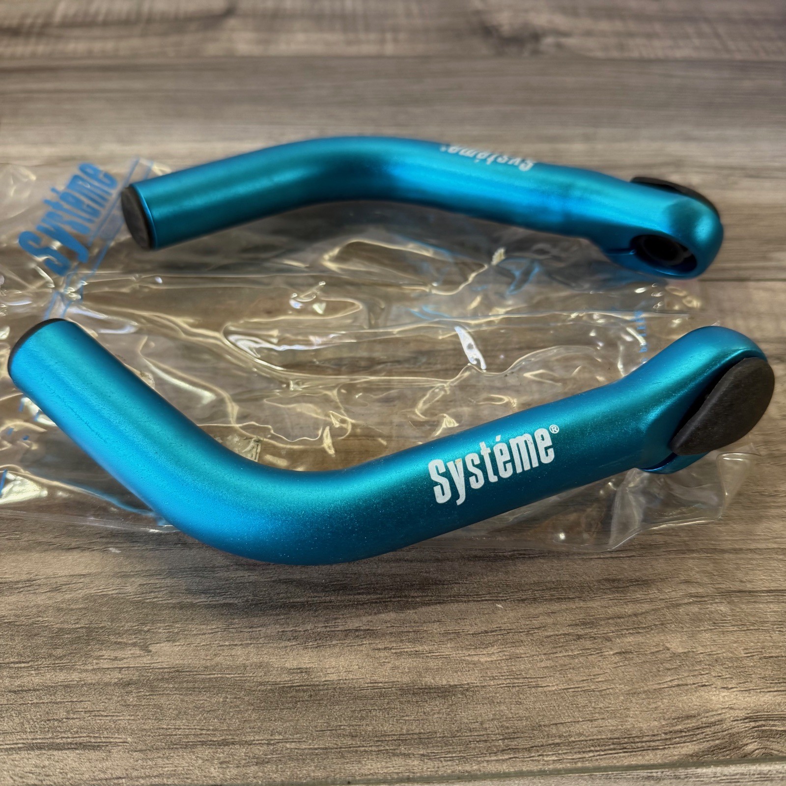 Systeme Turquoise Bar Ends Blue Ano Aluminum Long Bend NOS