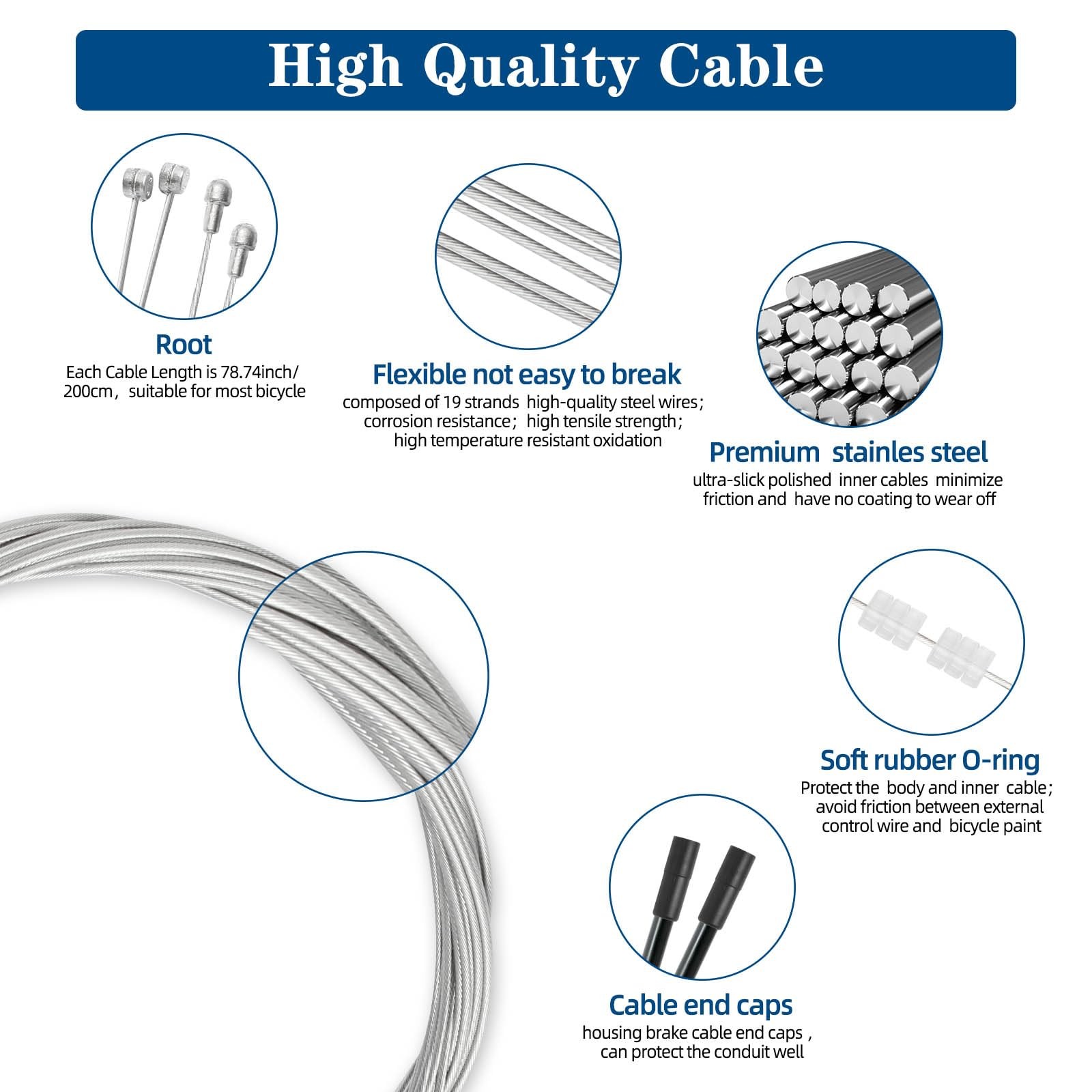 4 Universal Bike Brake Cables Stainless Steel 1.5mm 2M For MTB Road Bikes
