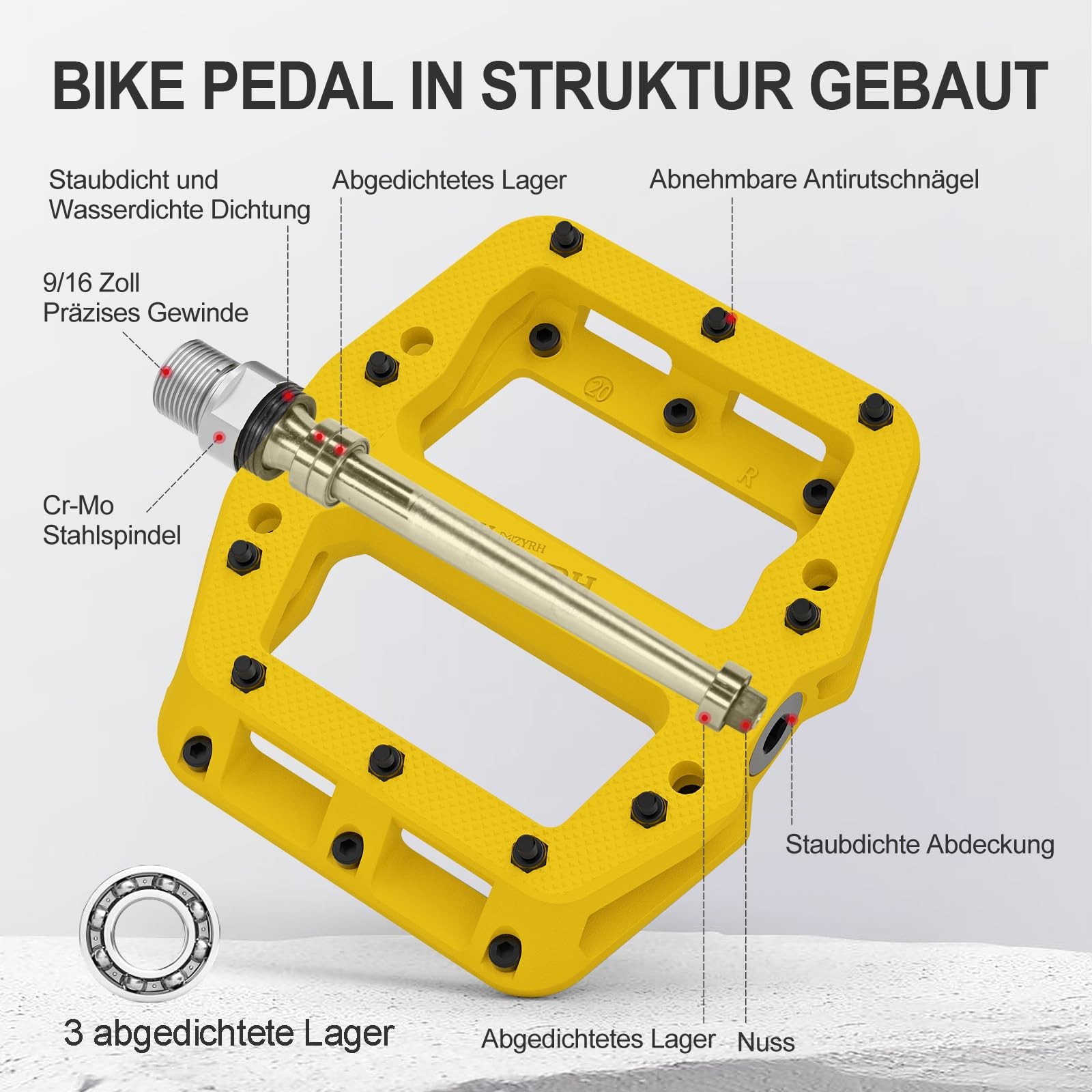 MTB Bicycle Pedals Nylon 3 Bearing Composite 9/16 Mountain Bike Pedals High Strength …