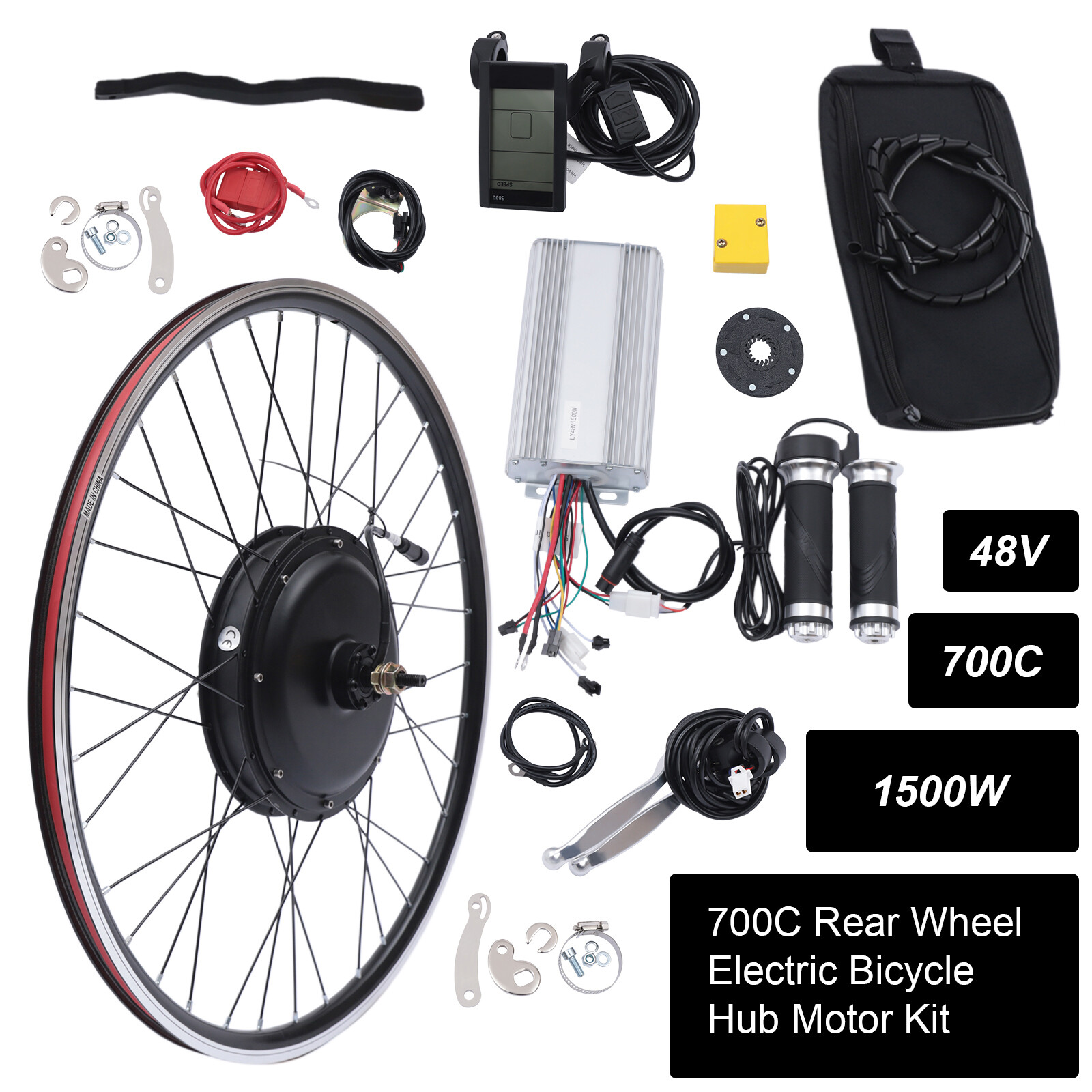 For Electric Bike LCD Display 700C Rear Wheel Hub Motor Conversion Kit 48V 1500W