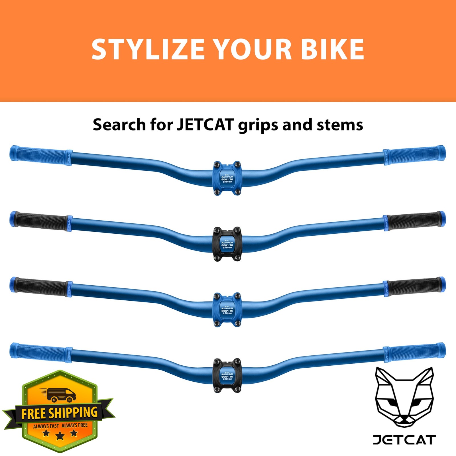 JETCAT MTB Handlebars Blue 35mm rise 780mm width