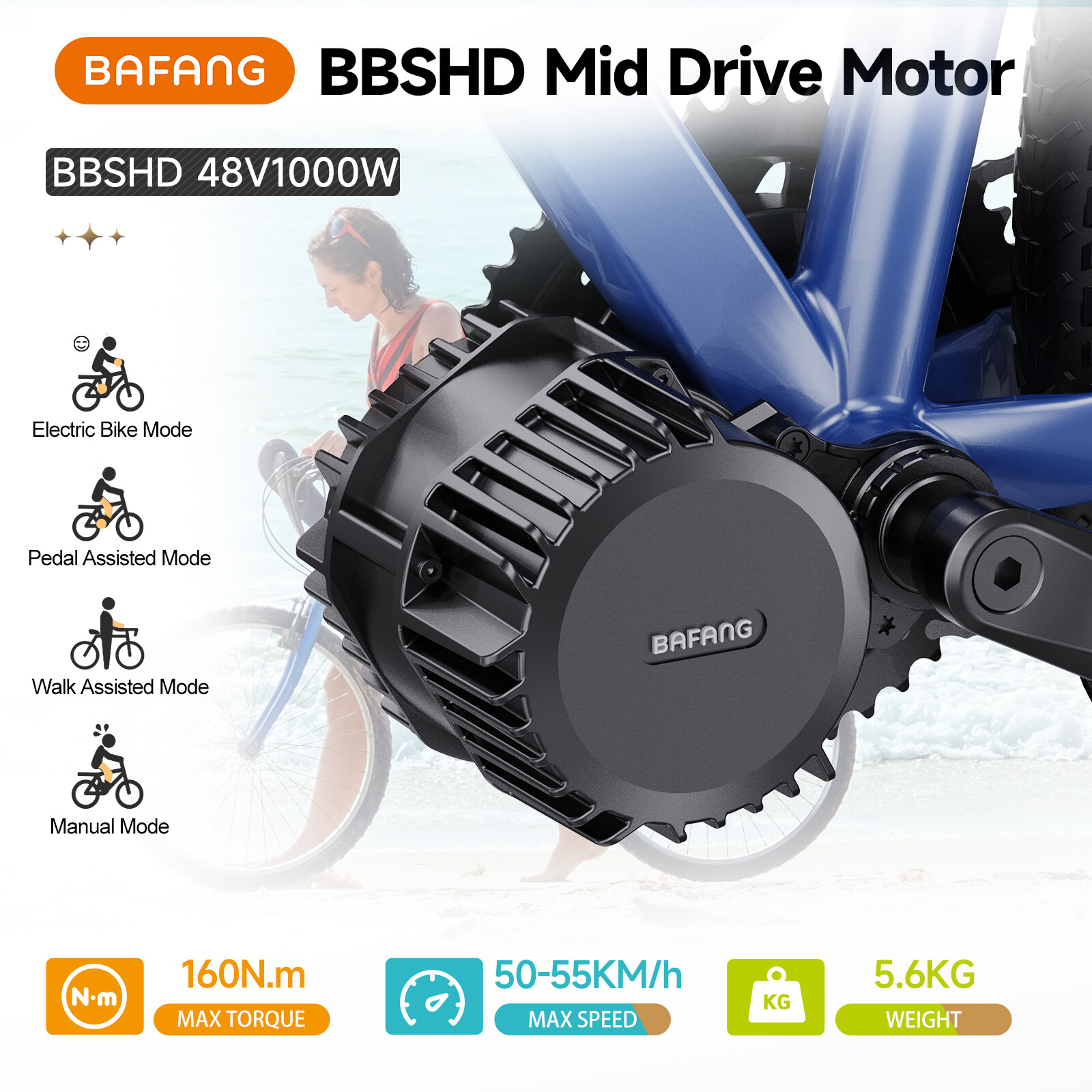 48V1000W Bafang Electric Bicycle 68-73mm Mid Drive Motor Ebike Conversion Kits