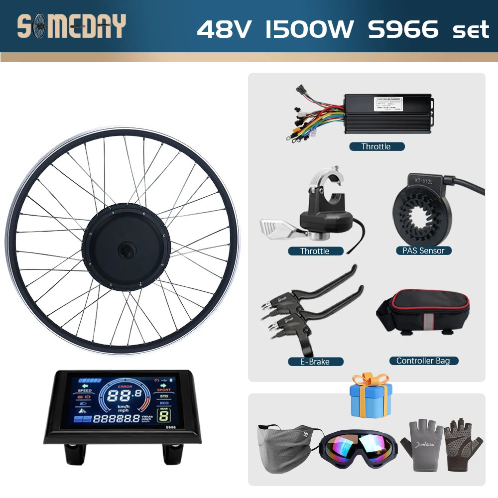 48V 1500W Electric Bike Conversion Kit Brushless Gearless Rear Wheel Hub Motor