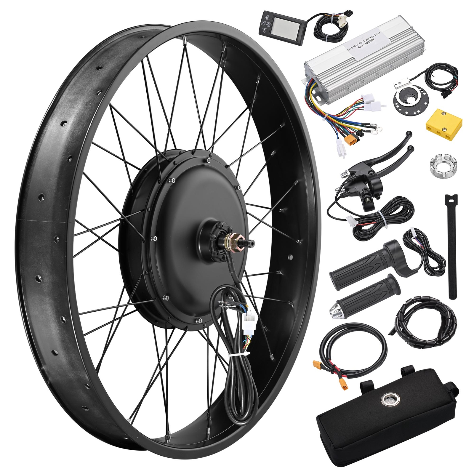 Yescom 26″x4″ Fat Tire 48V Ebike Front Wheel Bicycle Conversion Kit LCD 1500W