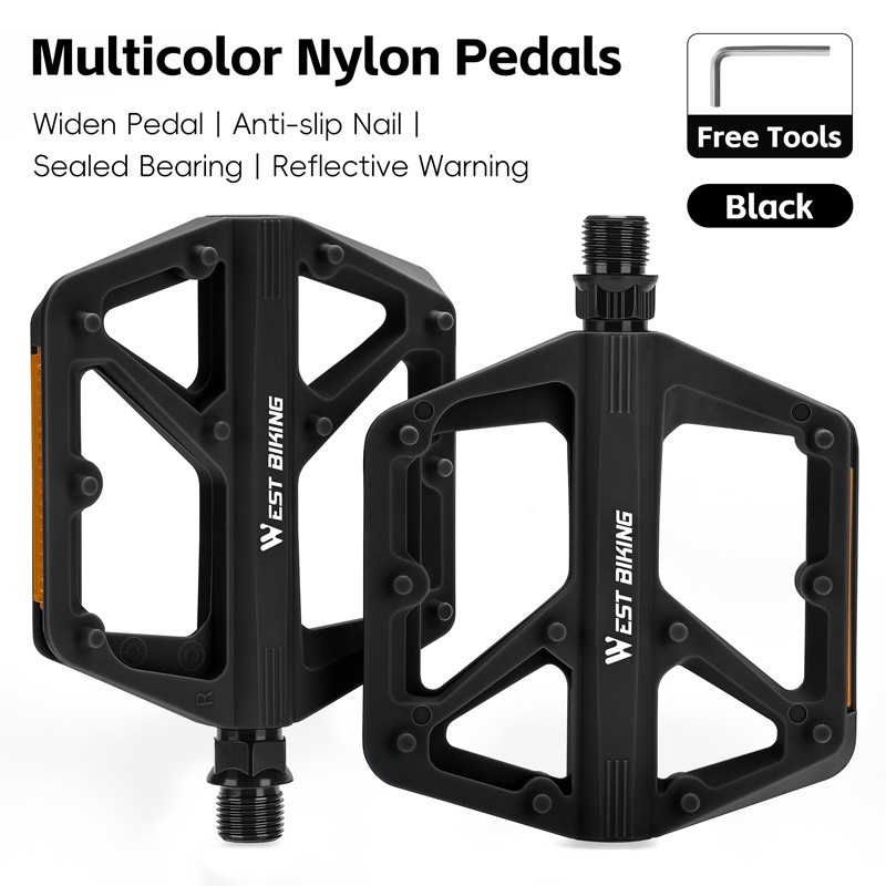 WEST BIKING Nylon Bicycle Pedals DU Sealed Bearing 9/16″ Bike Flat Pedals A Pair