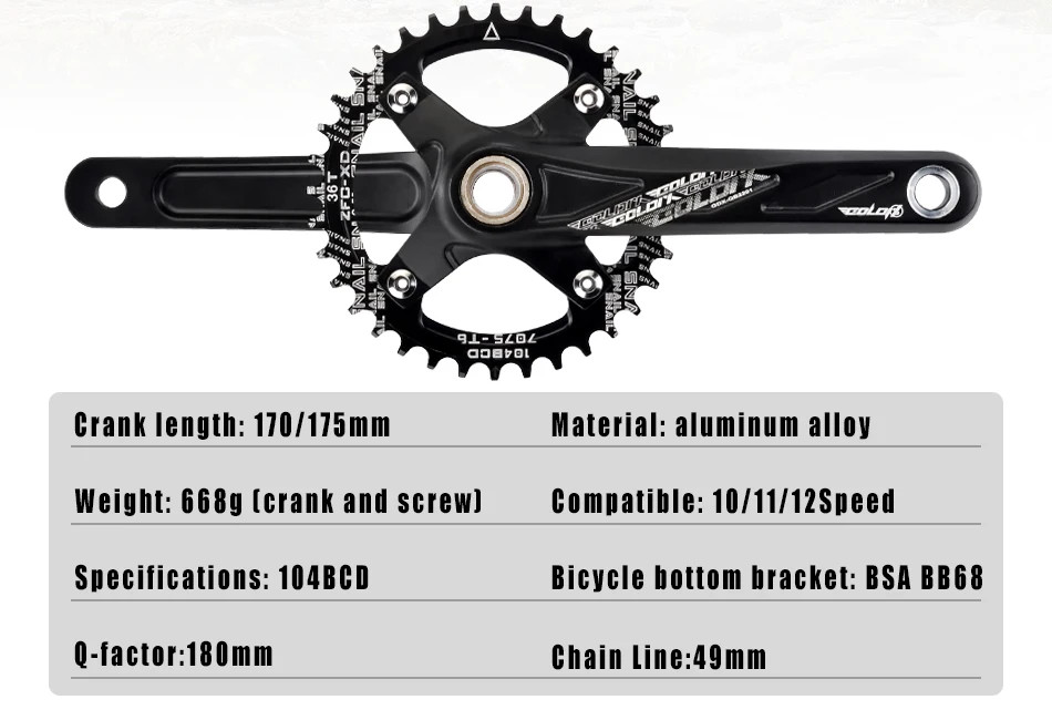 104BCD MTB Bicycle Crankset 170mm Crank 32T 34T 36T 38T Plate Chainring with BB