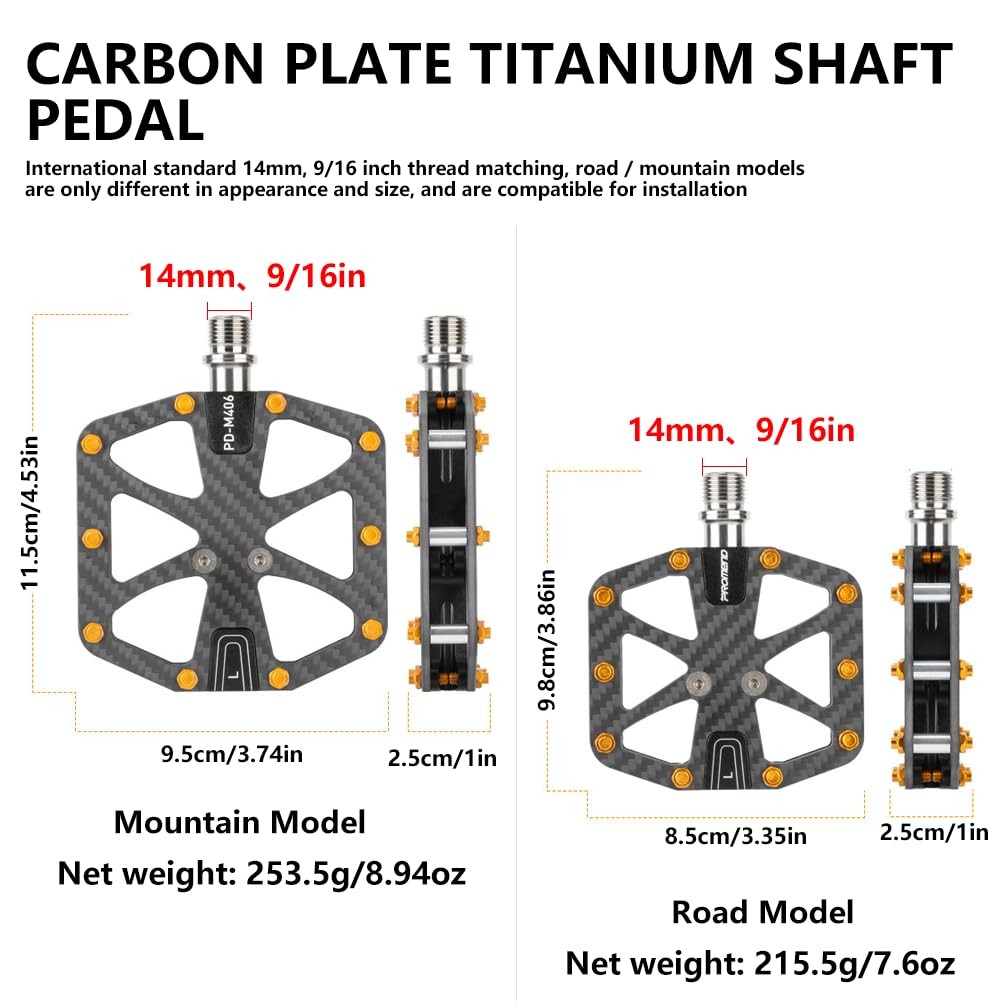 Ultralight Full Carbon Fiber Bike Pedals with Titanium Shaft | 9/16″ Wide Fla…