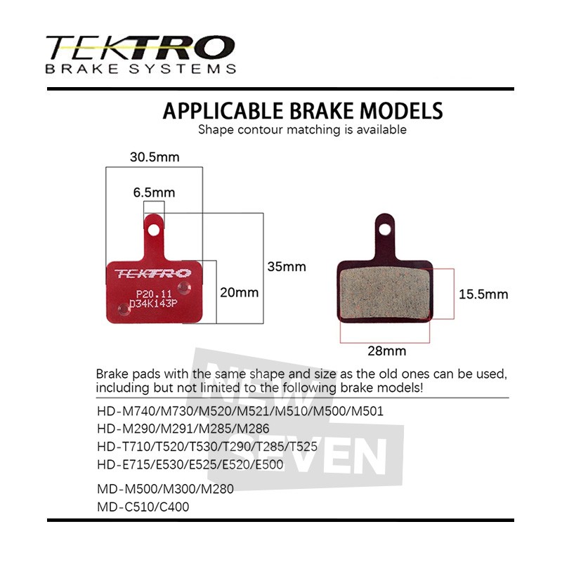 TEKTRO 15Pairs P20.11 Disc Brake Pads Metal Ceramic Auriga Tune TWIN W/ Spring