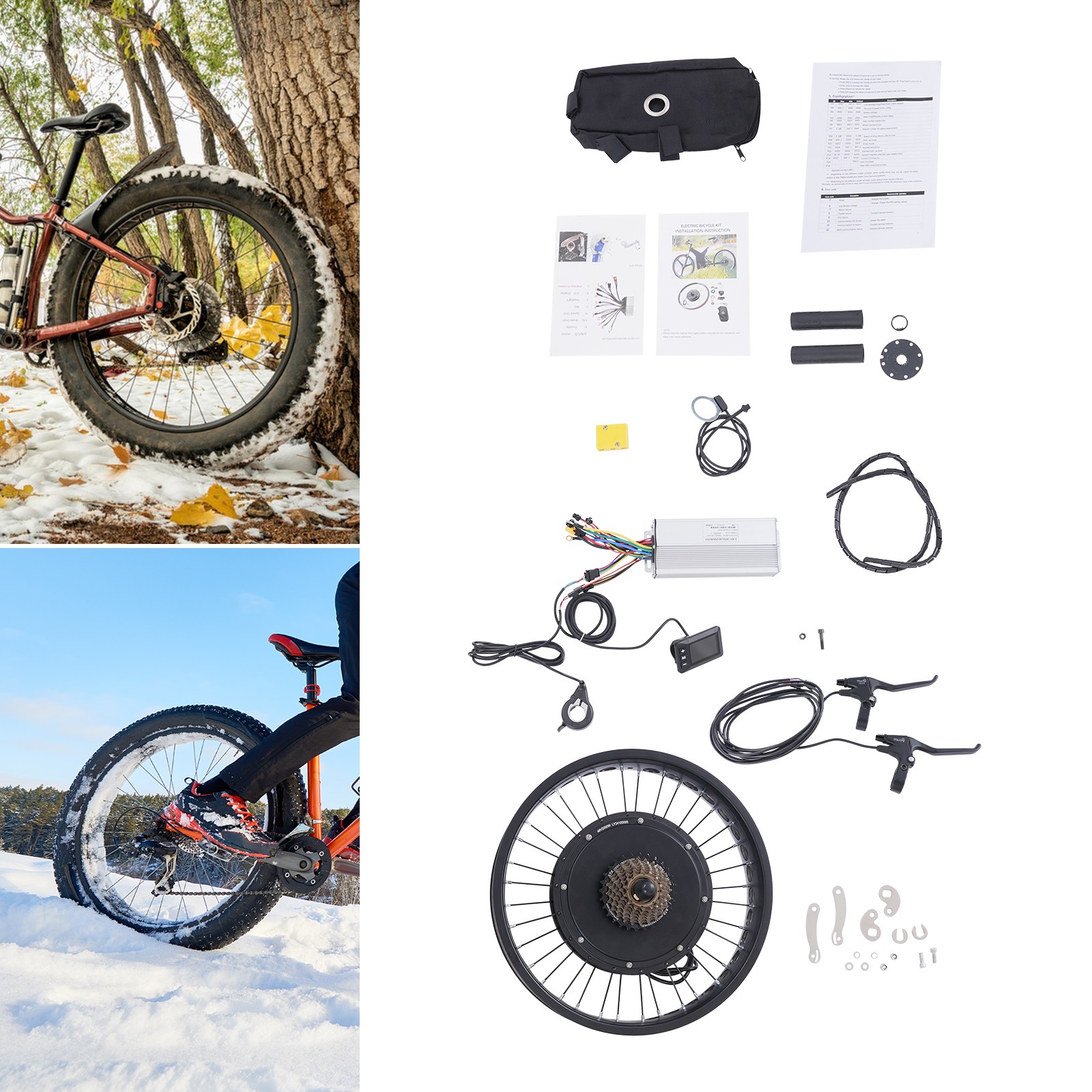 20″ 48V Fat Tire Electric Bike Rear Wheel Hub Motor Snow Bike Conversion Kit 2KW