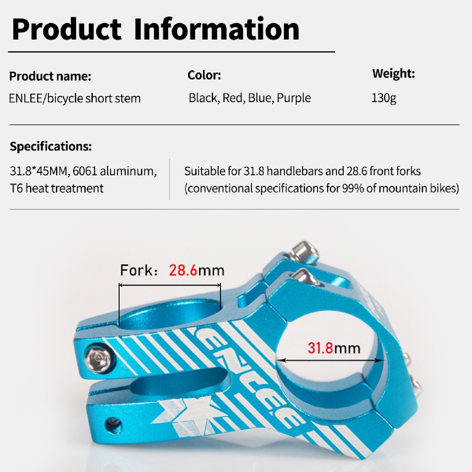 ENLEE Bicycle Short Handlebar Stem 31.8mm 45mm Aluminum Alloy 1-1/8″ Road Bike