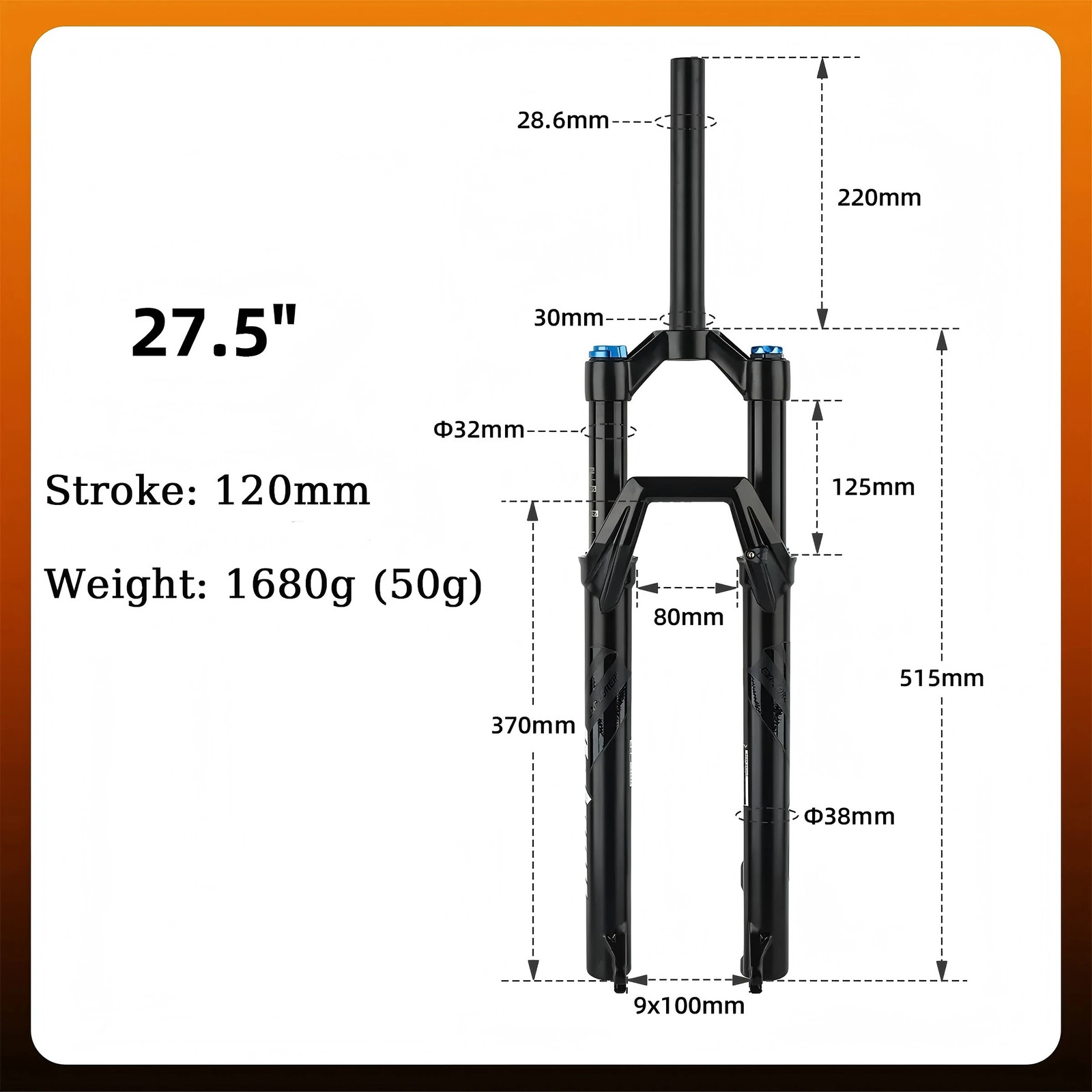26/29 inch MTB Air Suspension Fork 125mm Travel 28.6mm Steerer Shoulder Lockout
