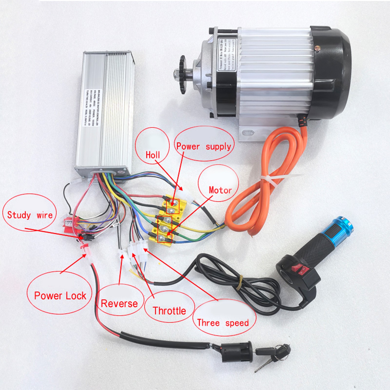 Electric Brushless Motor Set Electric Tricycle Motor Kit 48 V 1000 W 500kg max.