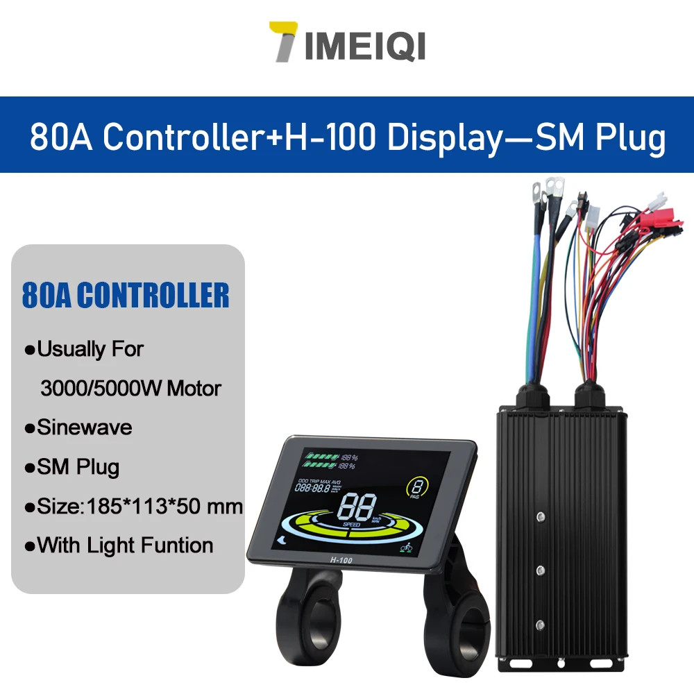 E-bike Sine Wave Controller 48V 72V 80A with LCD Color Display 5000W Motor Kit
