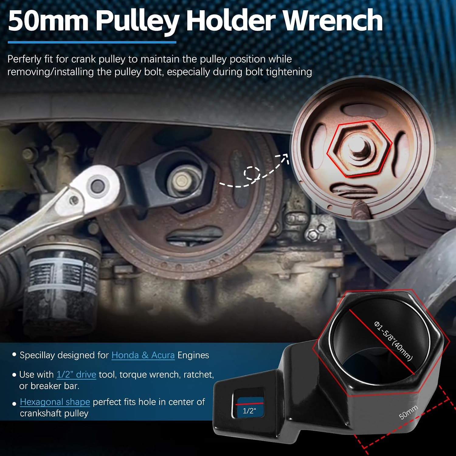 Honda Crank Pulley Tool 19mm Harmonic Balancer Socket 50mm Crankshaft Crank
