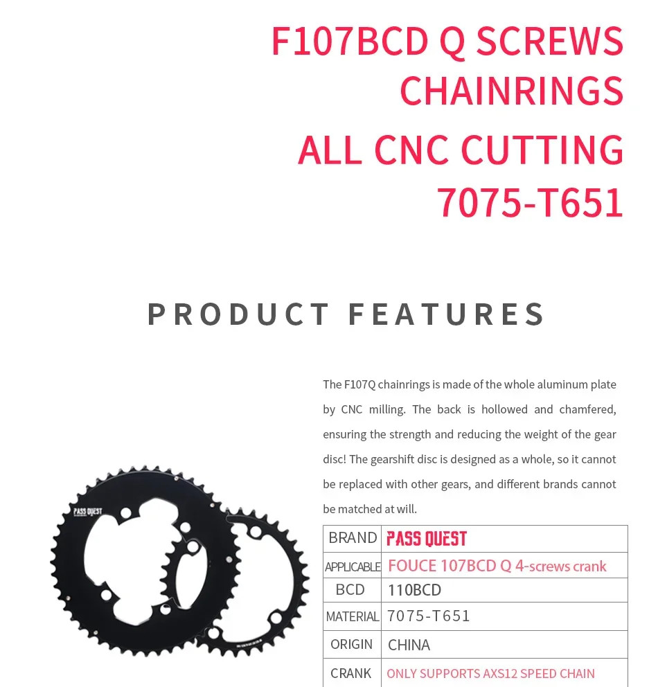 Road/Gravel Bike 107BCD Double Chainring 2X Sprocket 46-33 48-35 50-37 52-39T