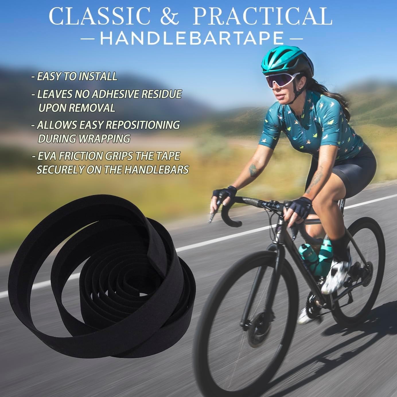 2PCS EVA Road Bike Bar Tape – Water-Resistant, Anti-Slip, Shock-Absorbing Design