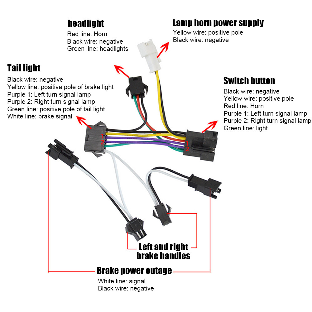 24V-48V E-Bike LED Headlight & Tail Light Set Horn Turn Signal Switch Button NEW