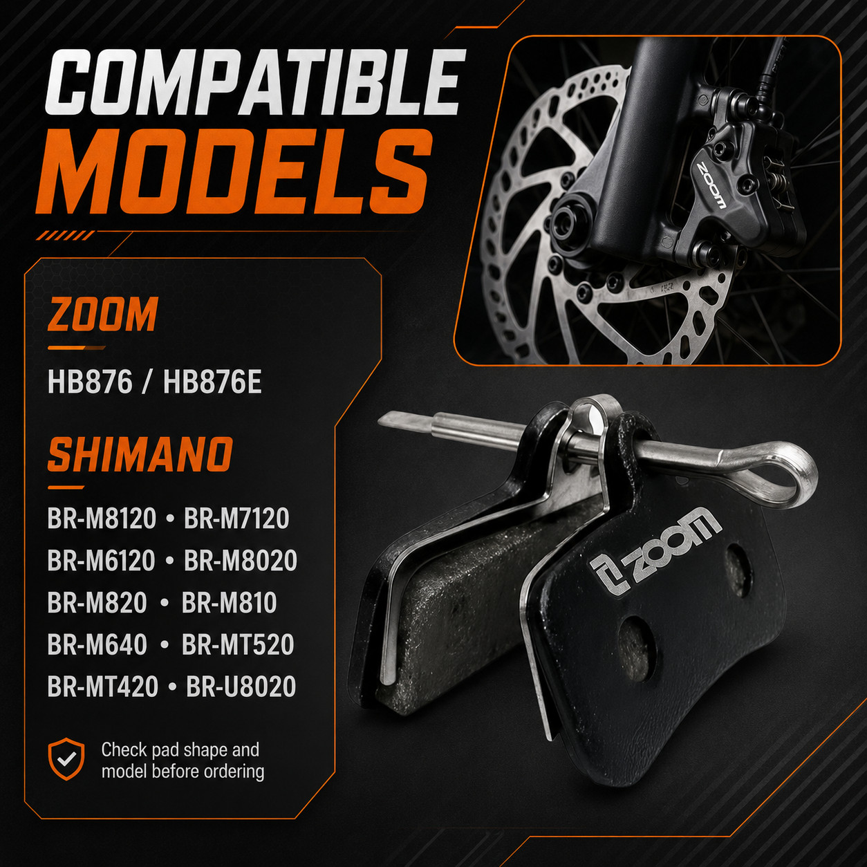 ZOOM HB876 HB876E 4 Piston Brake Pads Semi-Metallic Shimano D02S D03S Tektro TRP
