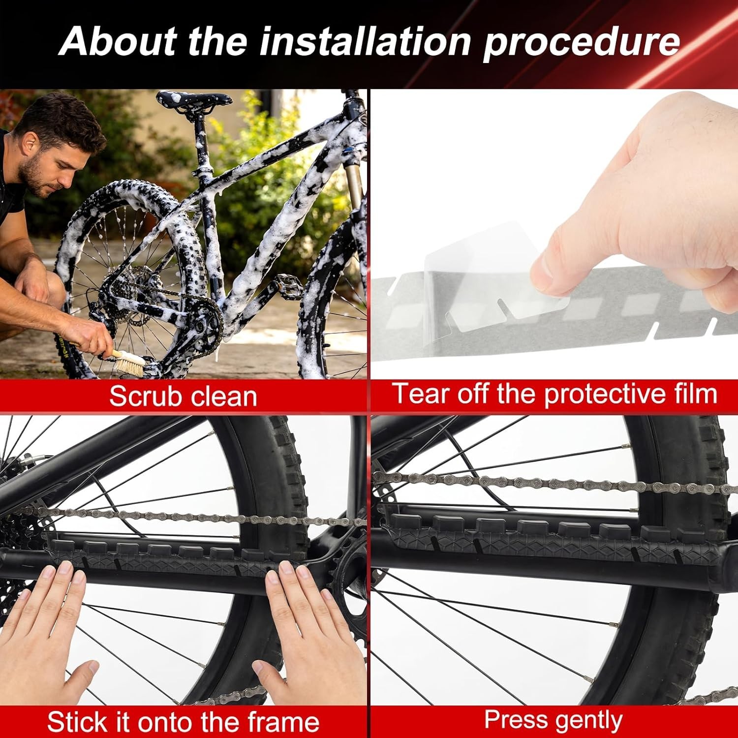 Bike Chainstay Protector 2 Clear 2 Black Silicone Pads MTB Frame Protection for