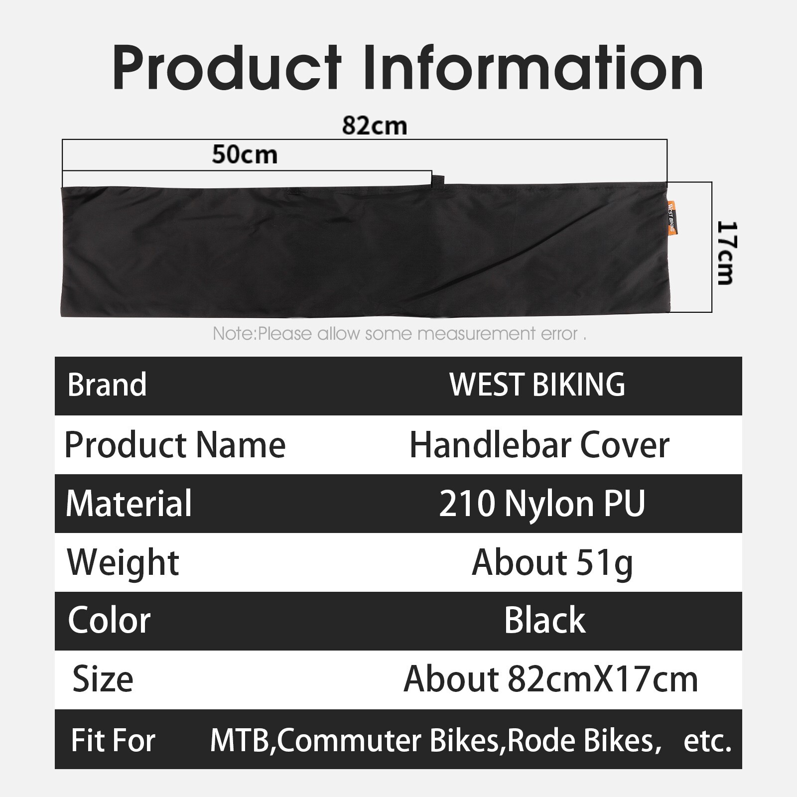 WEST BIKING Waterproof Dustproof Mountain Bike Handlebar Protector Cover Black