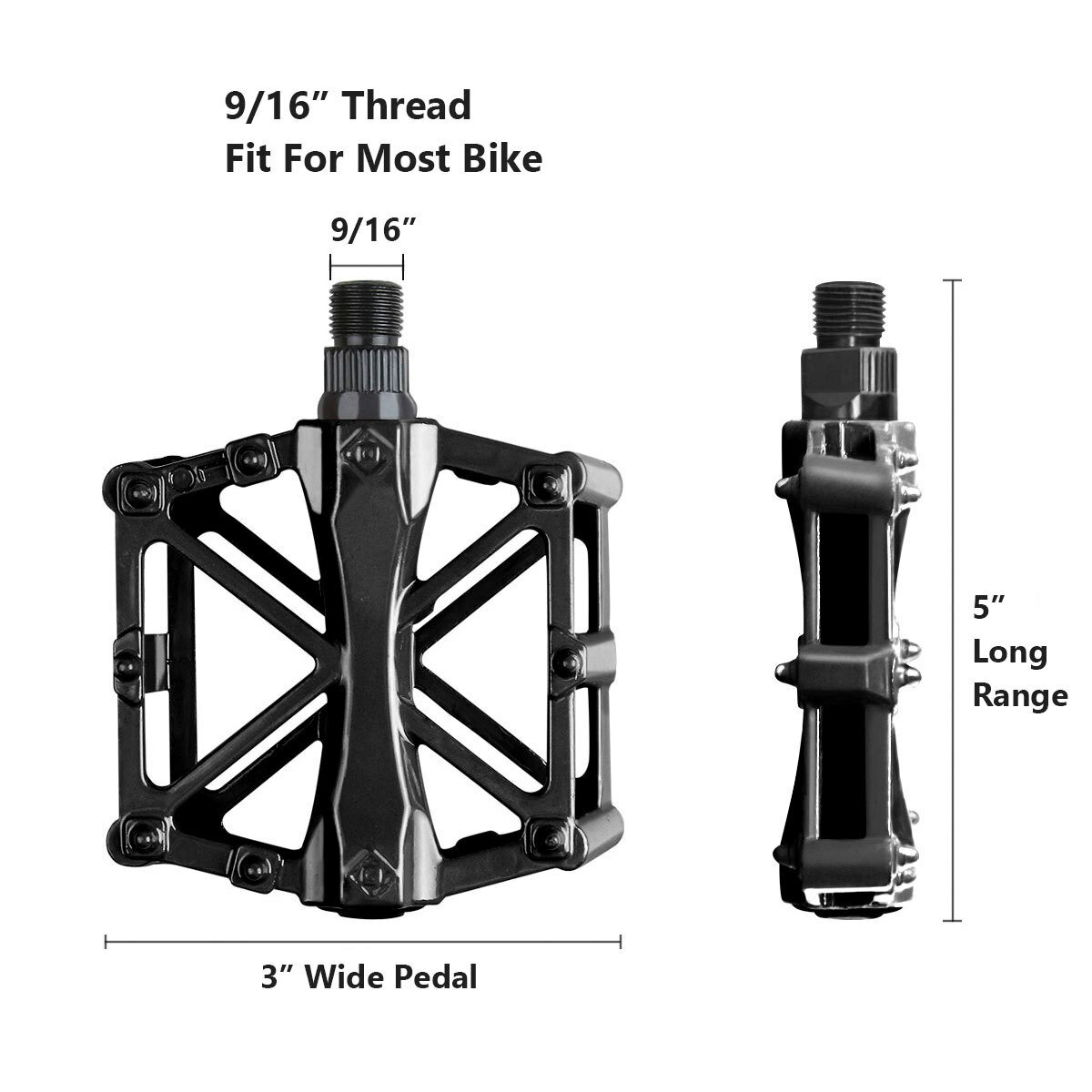 2Pcs Mountain Bike Pedals MTB Bicycle Flat Pedals 9/16» Aluminum Sealed Bearing