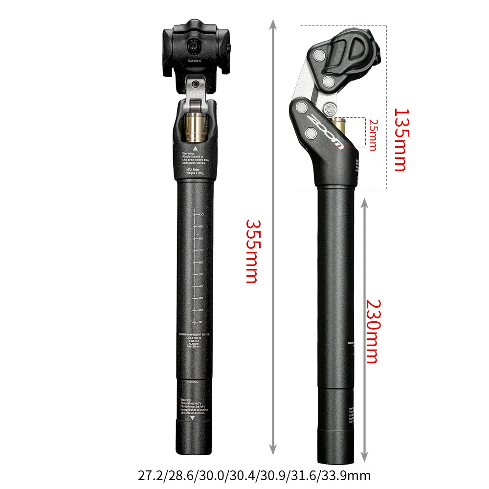 Suspension Seatpost 27.2/30.9/31.6mm 350mm MTB XC Off-road Bicycle Seat Tubes