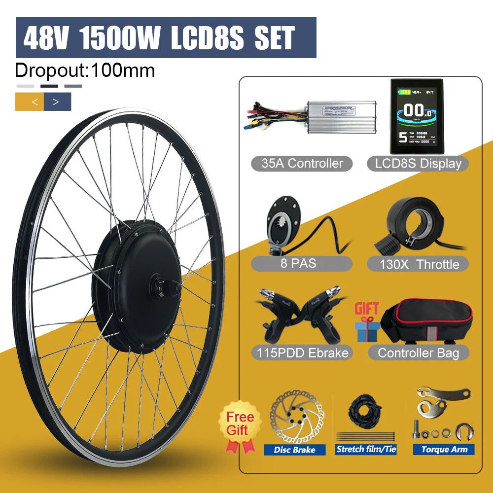 Electric Bicycle 48V 1500W Front Brushless Hub Motor Wheel Kit 20-29 Inch 700C