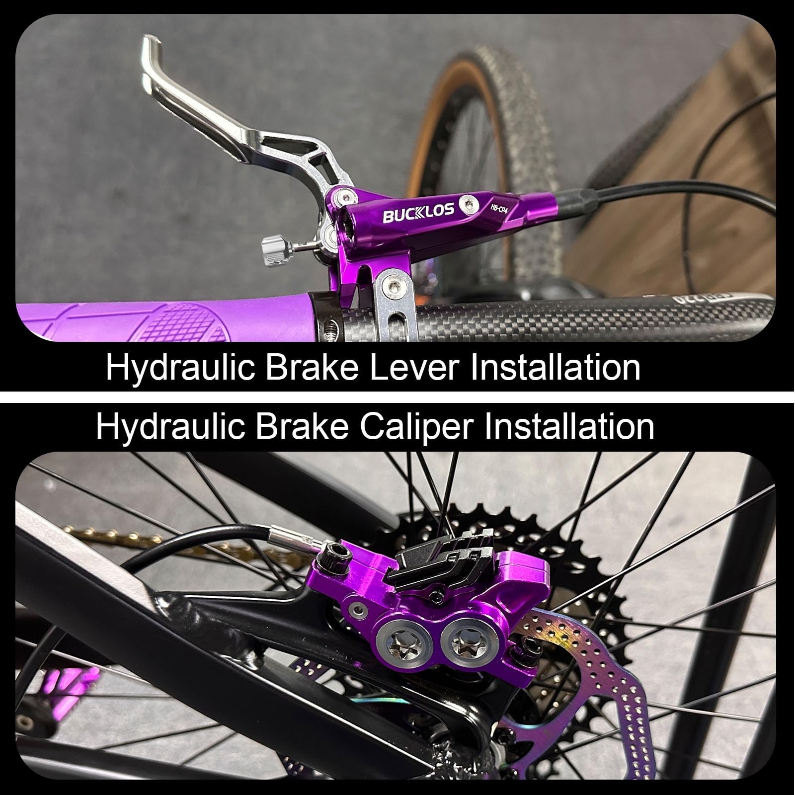 BUCKLOS MTB Hydraulic Disc Brake Set 4 Pistons Front 850mm and Rear 1550mm Hy…