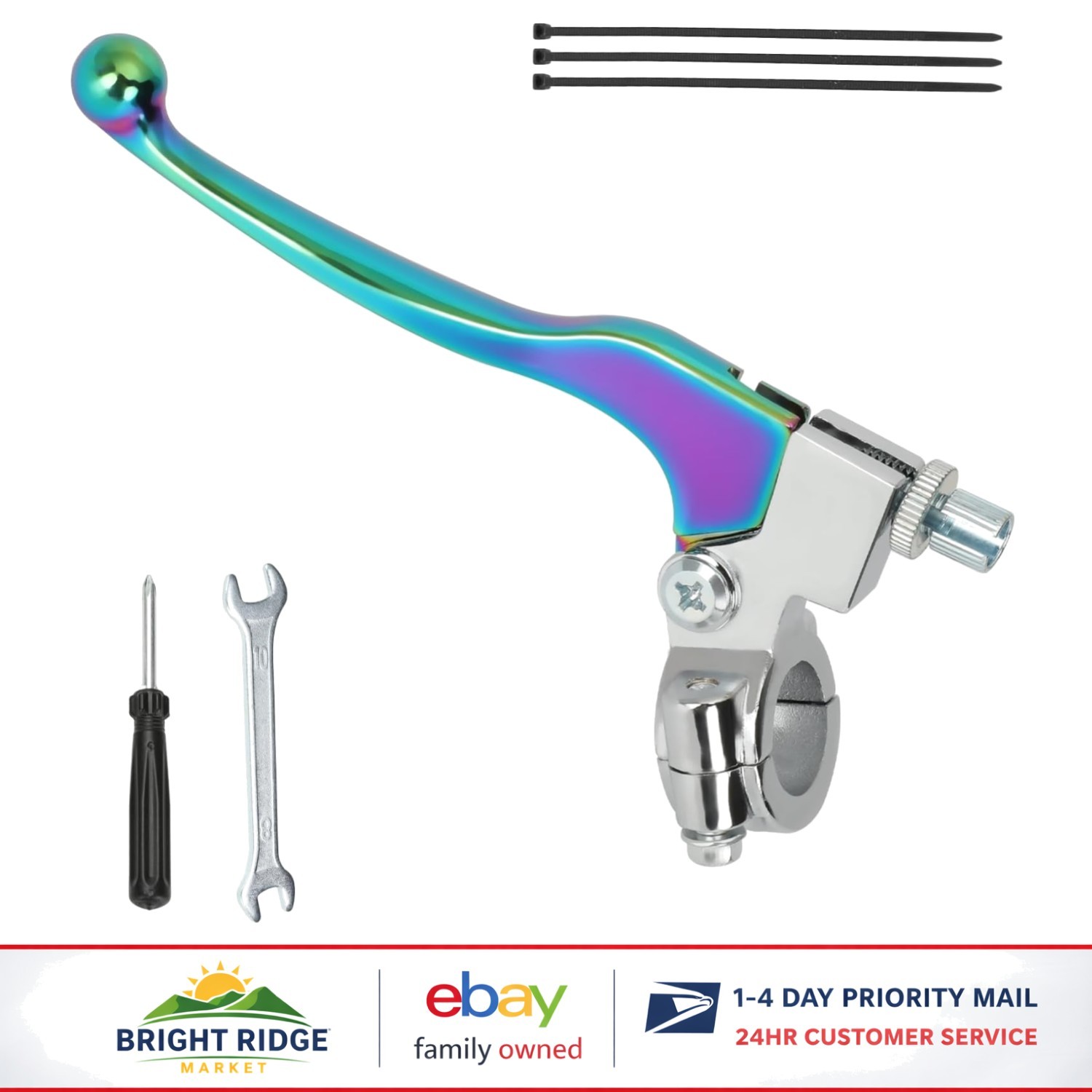 Modern L-shaped Brake Lever for Mini Bikes and Dirt Motorcycles, Rainbow Finish