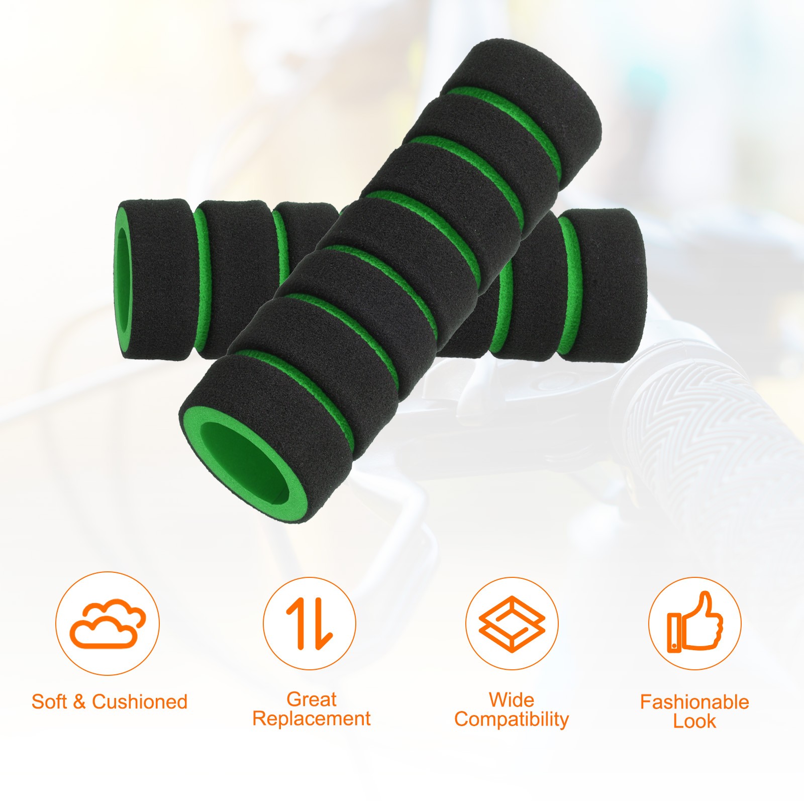 Bike Handlebar Grips 0.78″ Sponge for BMX Mountain Bikes, Black-Green