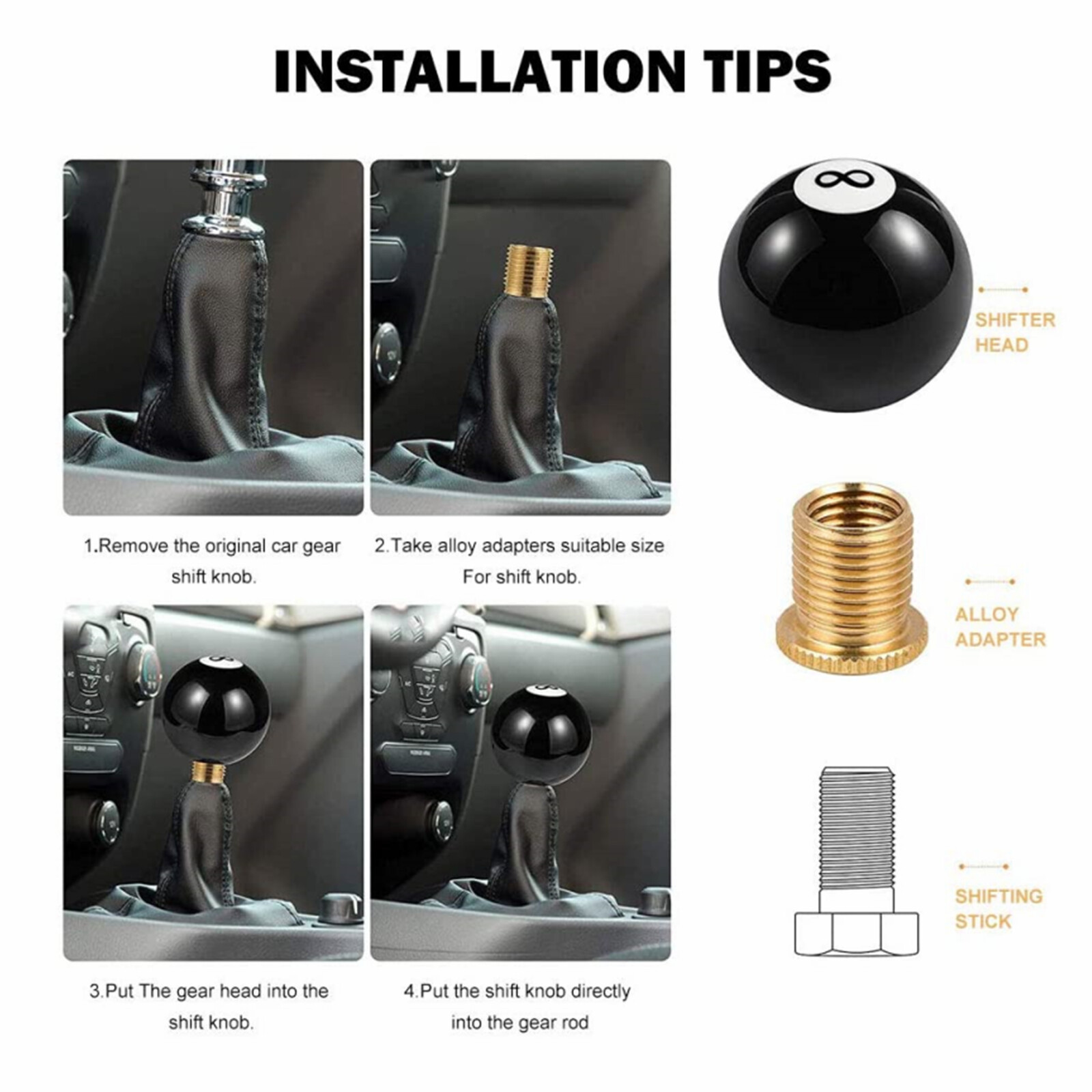 Black 8 Ball Billiard Round Shift Handle Acrylic Manual Gear Shift Knob Shifter