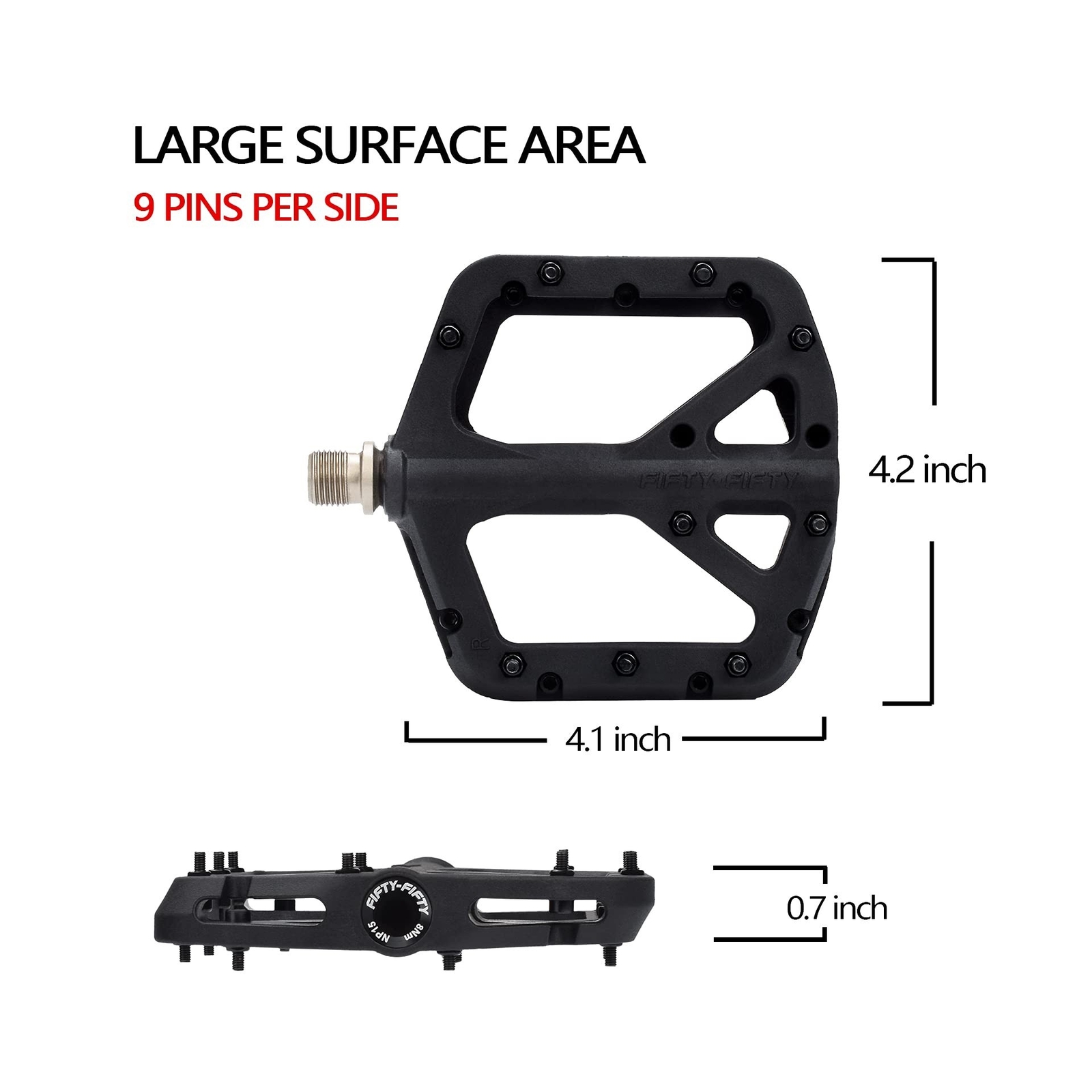 FIFTY-FIFTY Mountain Bike Pedals, Non-Slip MTB Nylon Composite Pedals, 9/16″ …