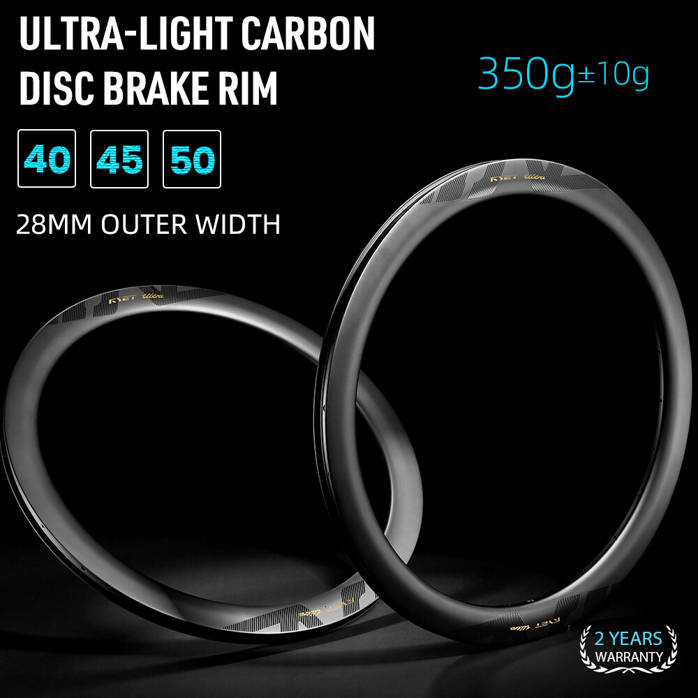 RYET Ultralight Carbon Disc Road Rim 40/45/50mm 28mm Tubeless 24H 350-375g 700C