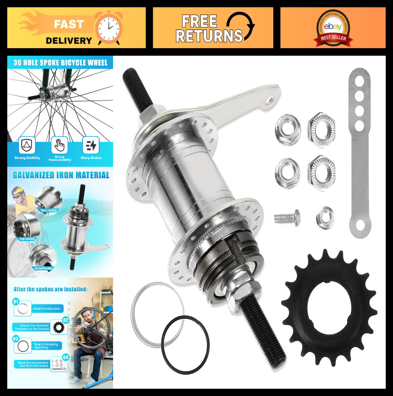 36 Hole Bicycle Coaster Brake Hub – Easy Install Rear Hub for Fixed Gear & MTB