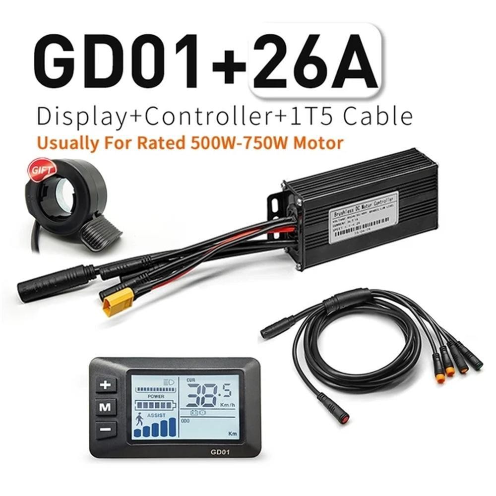 E-Bike 24V/36V/48V 26A Sine Wave Controller &Display WP Plug for 500W-750W Motor