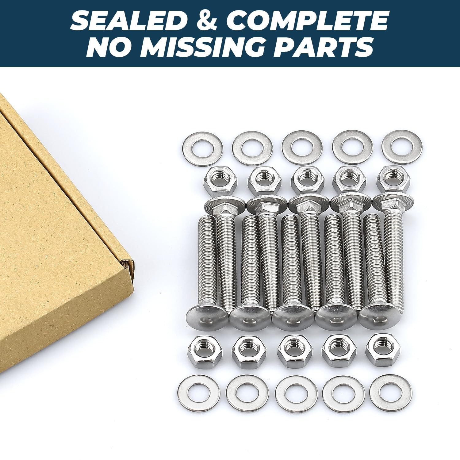 5/16-18 x 3/4 Inch Carriage Bolt Kit, 304 Stainless x 3/4″, Silver