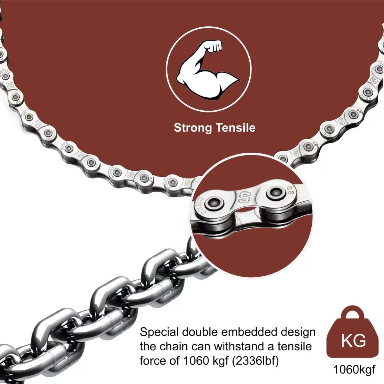 High-Strength E-Bike Chain Replacement, 136 Links, 6/7/8 Speed, Quick-Release Li