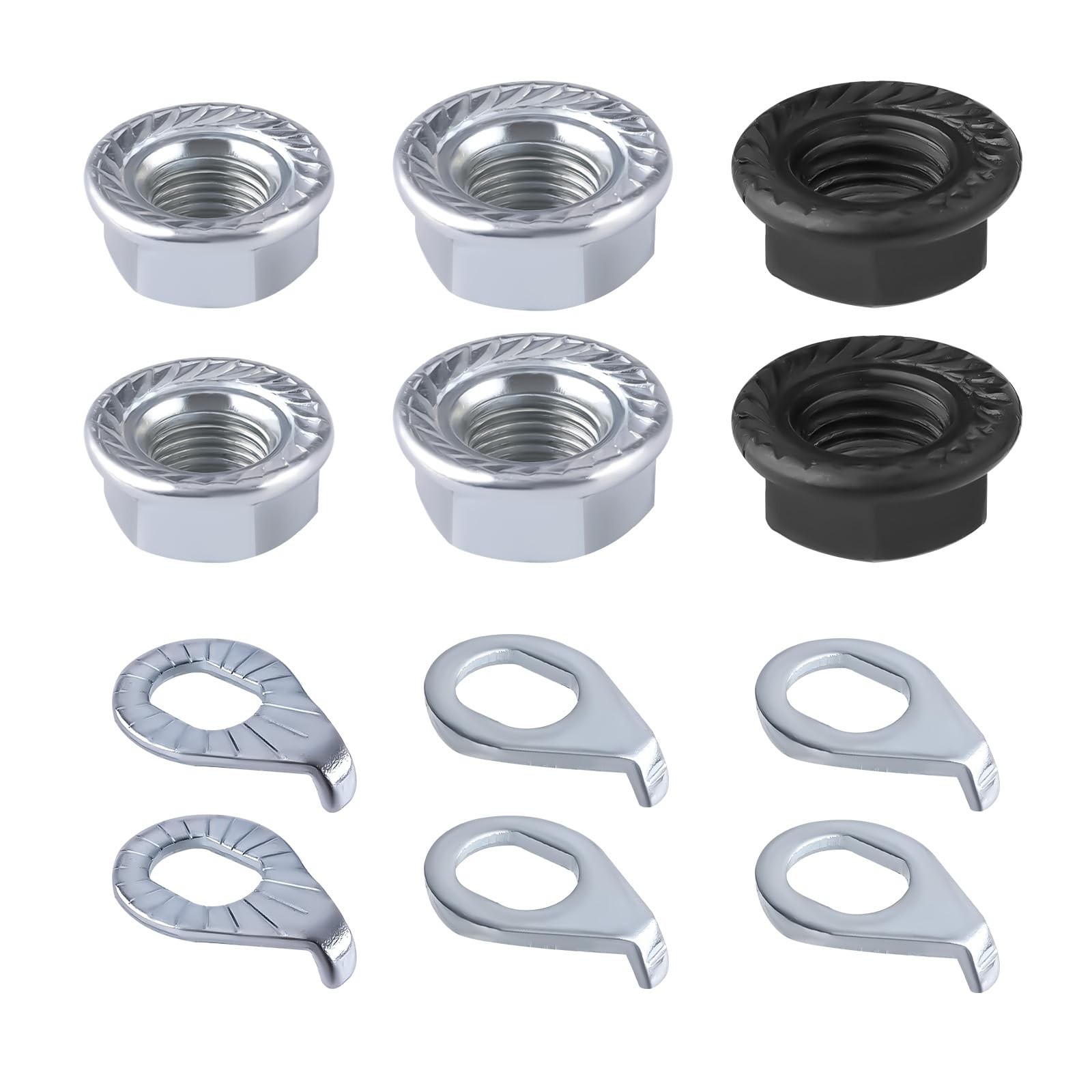 Bike Wheel Axle Nut and Bicycle Hub Safety Washer Kit, Flanged Nuts Parts Access