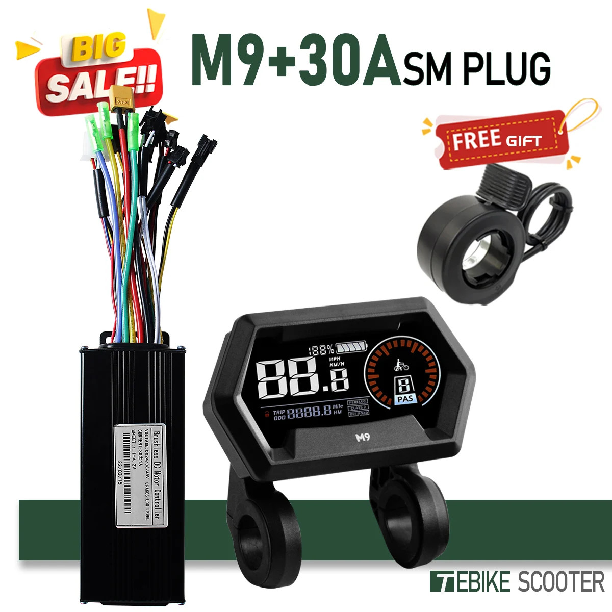 E-bike Sinewave Controller with Display 17A 26A 30A 40A for 250W-2000W Motor