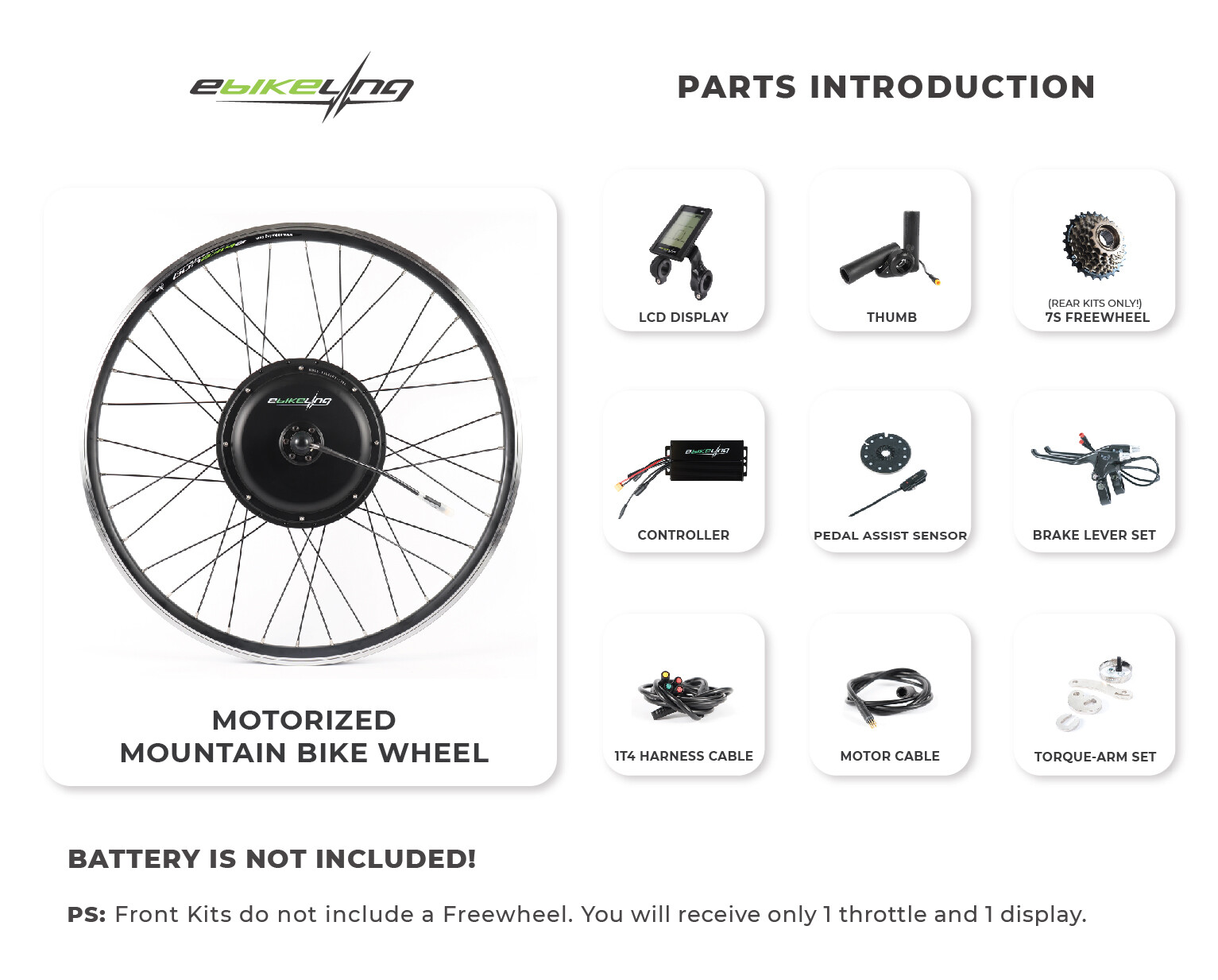 eBikeling Waterproof 1500W Direct Drive Rear E-bike Conversion Kit with Battery
