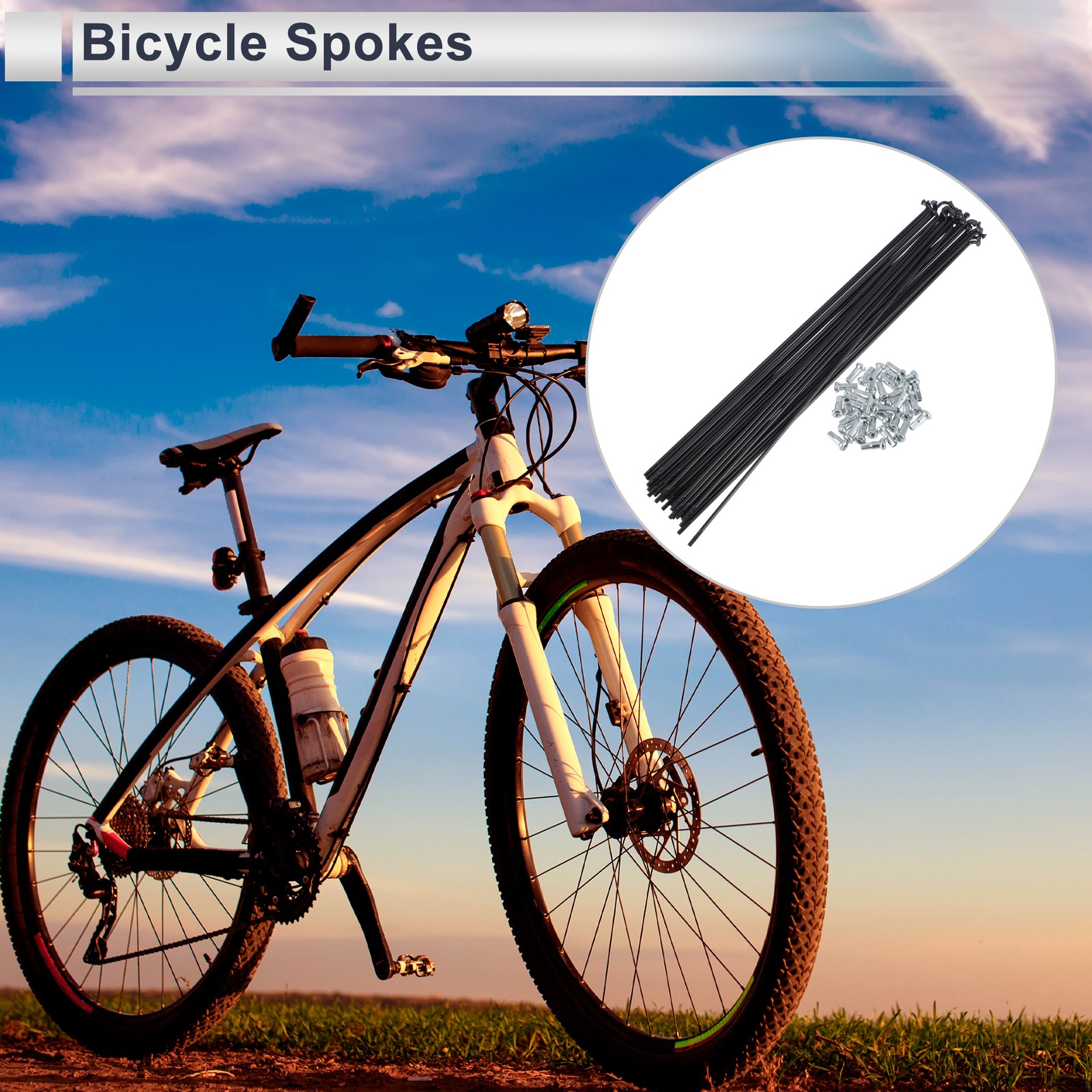1 Set 13G 255mm Length Bicycle Spokes Nipple 45 Steel Black Universal