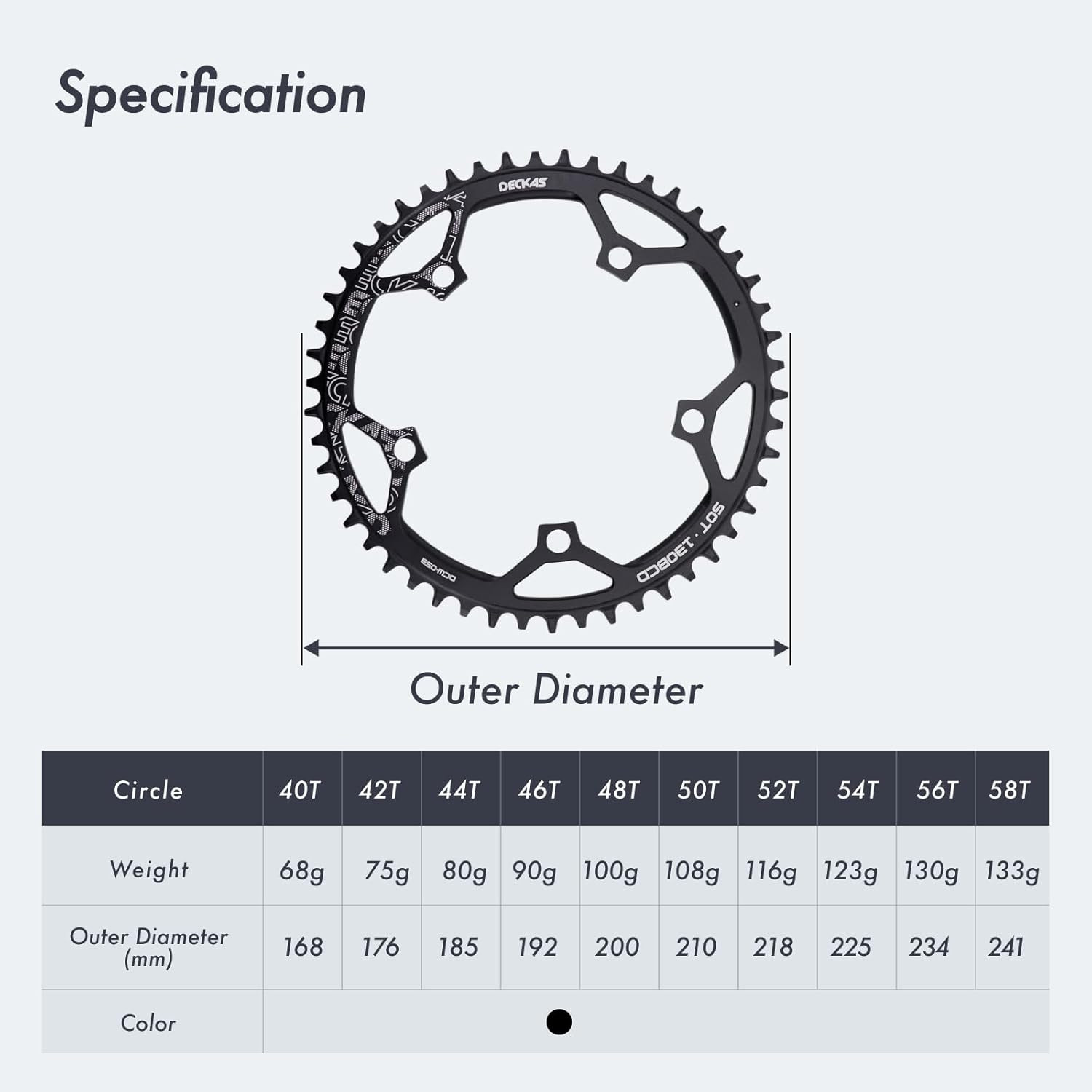 DJC Bike Chainring 130BCD 40T to 58T Round Chainwheel Narrow Wide Tooth Lightwei